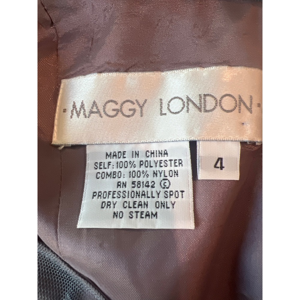 Maggy London Beaded Mesh Yoke Sheath Cocktail‎ Dress Grey Floral Sequin Size 4 - Picture 5 of 7
